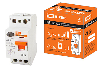 Устройство защитного отключения УЗО ВД1-63 2П 63А 30мА тип А TDM