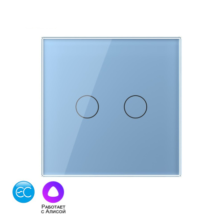 Двухклавишный умный сенсорный выключатель EC, 1 пост, цвет синий Livolo