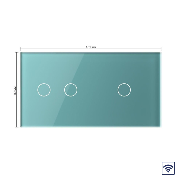 Сенсорный радиоуправляемый выключатель 3 клавиши (2-1), 2 поста Зеленый Livolo