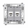 Компьютерная розетка RJ-45 без шторки в стену, кат.6А двойная, "Avanti", "Закаленная сталь" DKC