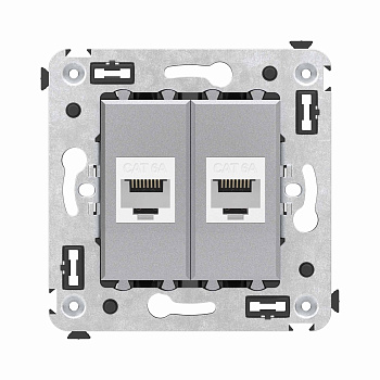 Компьютерная розетка RJ-45 без шторки в стену, кат.6А двойная, "Avanti", "Закаленная сталь" DKC