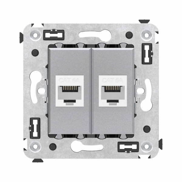 Компьютерная розетка RJ-45 без шторки в стену, кат.6А двойная, "Avanti", "Закаленная сталь" DKC