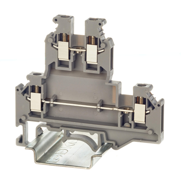 Клемма двухуровневая, винтовой зажим, 4 точки подключения, 2.5 кв.мм, серая DKC