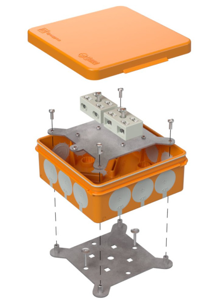 Коробка огнестойкая разветвительная для о/п двухкомпонентная 60-0303-FR6.0-4-4-Р Е15-Е60 100х100х40 RAL2004 Промрукав (17 шт/уп)