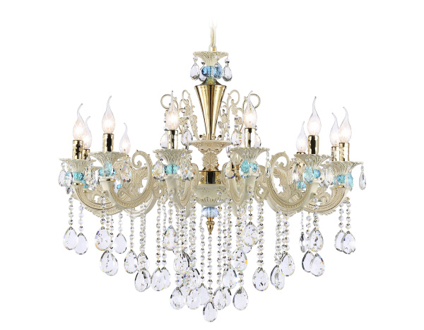 Подвесная люстра с хрусталем TR4929/12 GD/WH/CL золото/белый/прозрачный E14*12 max 40W D910*680 Ambrella Light