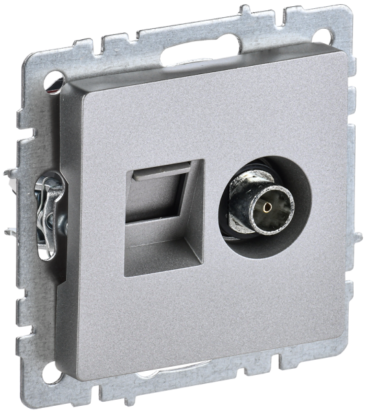 BRITE Розетка двойная TV+RJ45 кат.5E РТВ/РК12-БрА алюминий IEK