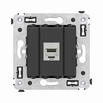 Компьютерная розетка RJ-45 без шторки в стену, кат.6А одинарная экранированная, "Avanti", "Черный матовый" DKC