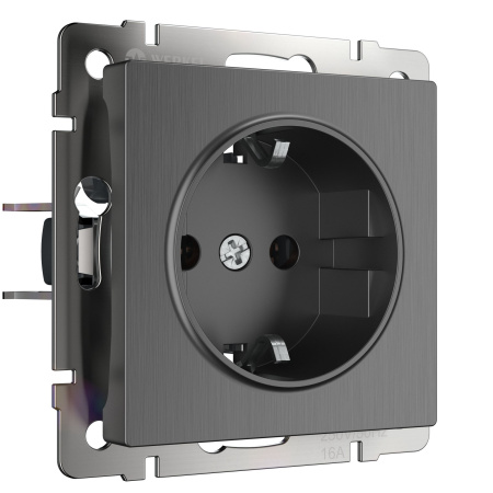 Встраиваемые механизмы Розетка СУ 1 мест. с зазем. 16А графит рифленый IP20 Werkel