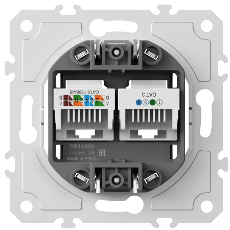 Donel механизм розетки RJ11 + RJ45 (двойная) cat.3/6/ClassE-4/8, серия DB Donel механизм розетки RJ11 + RJ45 (двойная) cat.3/6/ClassE-4/8, серия DB
