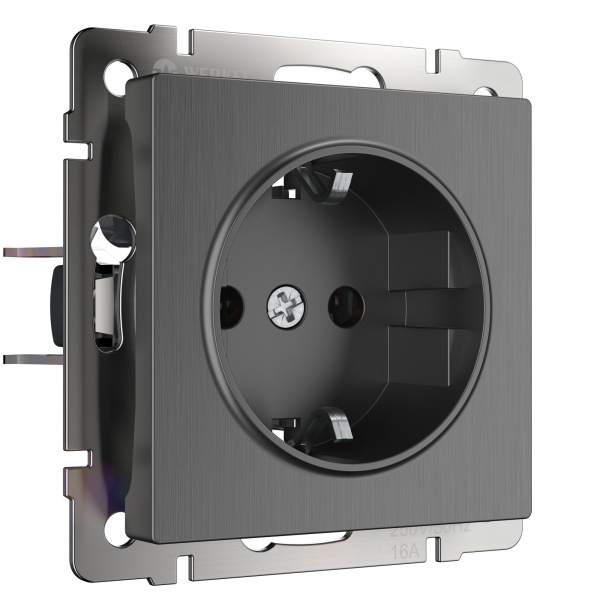 Розетка с заземлением и шторками (графит рифленый) СУ IP31 Werkel