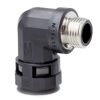 Муфта 90 грд. труба-коробка с металлической резьбой DN 12 мм, М16х1,5, полиамид, цвет черный DKC