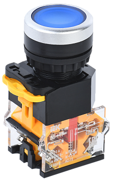Кнопка управления D8-11T d=22мм 1з+1р с фиксацией синяя IEK