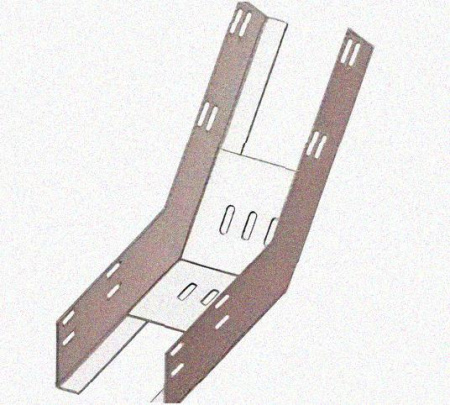 Лоток перфорированный КП 50х50-45 УТ1,5 для поворота трассы вверх на 45, оцинкованный лист S1,5