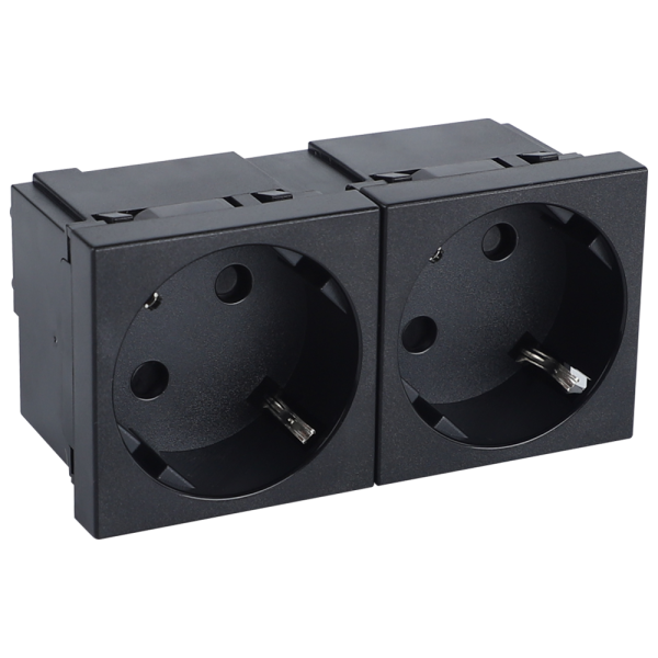 Donel Розетка 2х2К+З нем.ст., 45 гр., с з/ш, черн. матовая (90х45мм), серия (тип) DF6