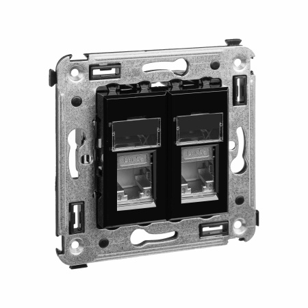 Компьютерная розетка RJ-45 в стену, кат.5e двойная экранированная,"Avanti", "Черный квадрат" DKC