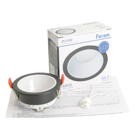 Светильник потолочный встраиваемый, MR16 G5.3, черный + белый DL3102 Feron