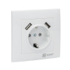 Валенсия Розетка 1-местная с/з 16А белая с защ, штор, с 2 USB 2,1А EKF