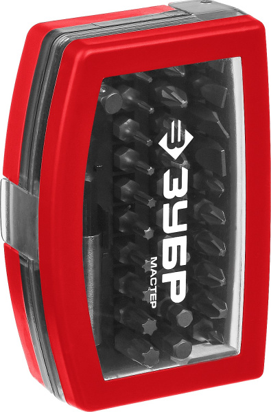 Набор : Биты "МХ-32", CR-V, в компактном боксе с эластичными противоударными, противоскользящими вставками, магнитный адаптер с фиксатором ЗУБР