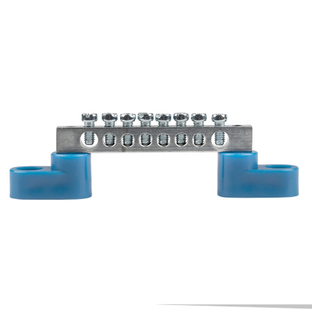 Шина "0" N (6x9мм) 8 отв, цинк 2 синих угловых изолятора EKF