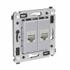 Компьютерная розетка RJ-45 без шторки в стену, кат.6 двойная экранированная, "Avanti", "Закаленная сталь" DKC