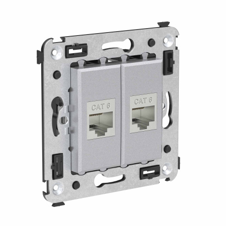 Компьютерная розетка RJ-45 без шторки в стену, кат.6 двойная экранированная, "Avanti", "Закаленная сталь" DKC