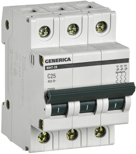 Выключатель автоматический ВА МОД 3П 25А С 4,5кА ВА47-29 Generica IEK