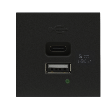 Donel USB зарядное устройство, 4.2A, Type A + C, 2 мод., черн. матовая (45х45мм)