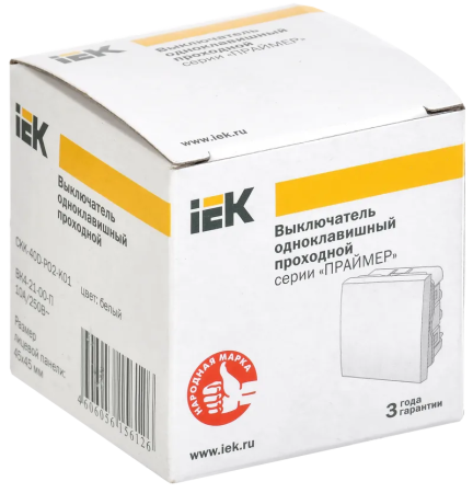 Переключатель 1-кл ВК4-21-00-П (на 2 модуля) ПРАЙМЕР белый IEK
