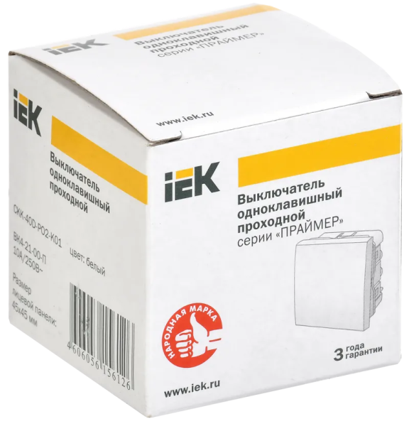 Переключатель 1-кл ВК4-21-00-П (на 2 модуля) ПРАЙМЕР белый IEK