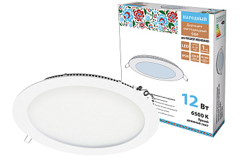 Светильник ультратонкий встраиваемый светодиодный "Даунлайт НАРОДНЫЙ" СВО (белый) 12 Вт 6500К TDM
