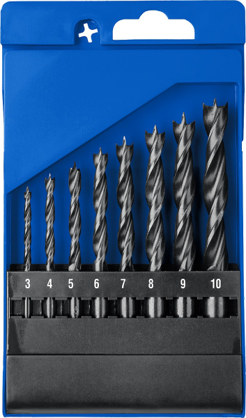 8 шт(3-4-5-6-7-8-9-10 мм), набор спиральных сверл по дереву, М-образная заточка ЗУБР