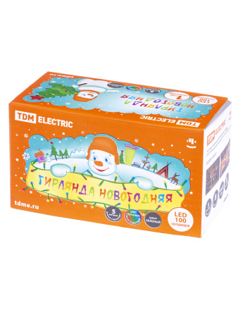 Гирлянда новогодняя светодиодная, СГ 100 З, 220 В, зеленый шнур, многоцветная, 5 м, 8 режимов TDM