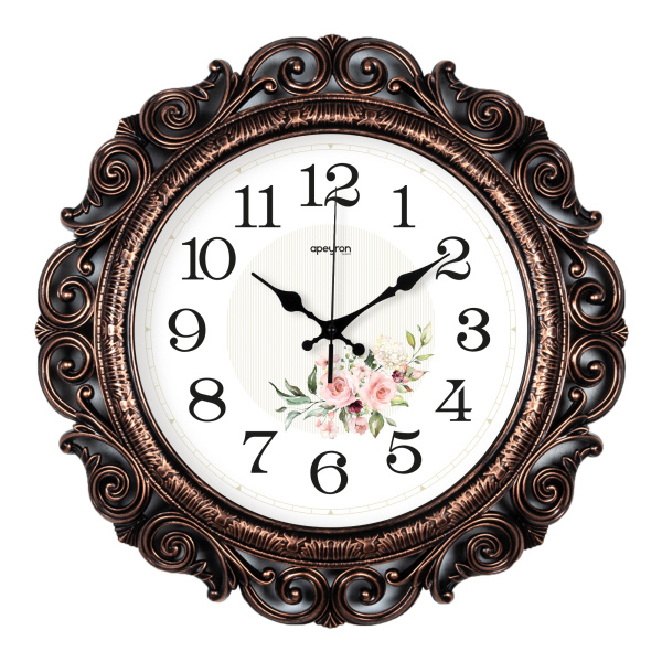 PL2209-262 Часы настенные, круг, арабский циферблат, бронза, пластик, Ø40,5см, бесшумный механизм с плавным ходом, источник питания 1 батар... APEYRON