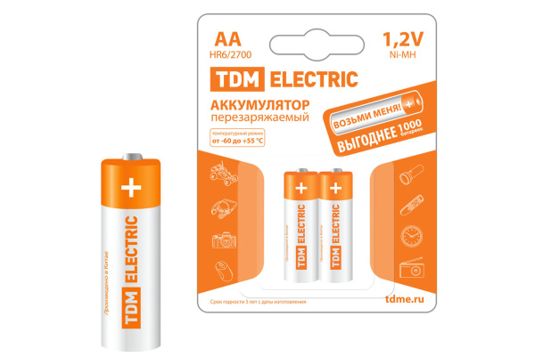 Аккумулятор AA-2700 mAh Ni-MH BP-2 (1шт) TDM