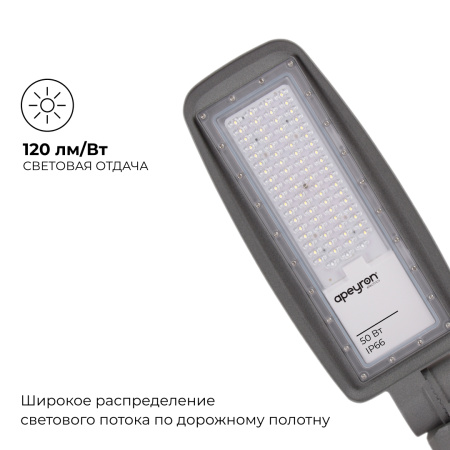 29-10 Светильник светодиодный, уличный, консольный с регулировкой наклона 50Вт, 230/50Гц, 6000лм, 5000К, IP66, КСС "Ш", 493х154х85мм, ø65мм, серый Ape