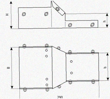 Лоток переходной замковый ЛПЗ 100х100-50х50 УХЛ1, оцинкованный лист, S1,5