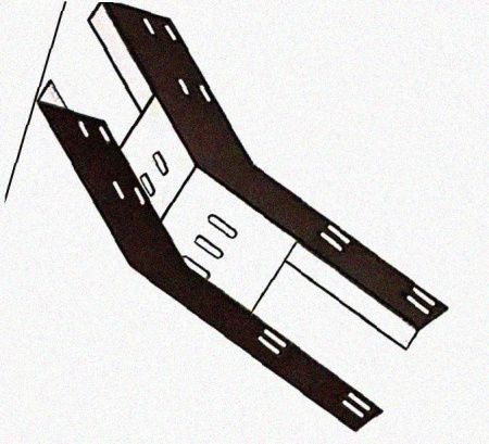 Лоток перфорированный КП 400х65-45 УХЛ1 для поворота трассы вверх на 45, оцинкованный лист S1,5