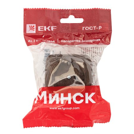 Минск Розетка 1-местная ОП 16А с заземлением тёмное дерево EKF