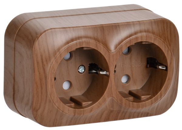 Розетка двухместная ОУ РСш22-3-ХД с з/з и защитной шторкой 16А GLORY дуб IEK