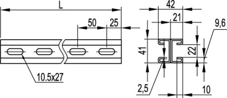 Двойной С-образный профиль 41х21, L2000, толщ.2,5 мм, горячеоцинкованный DKC