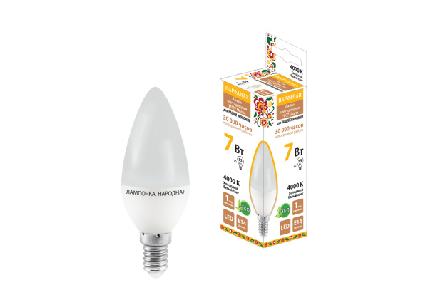 Лампа светодиодная FС37-7 Вт-230 В -4000 К–E14 Народная TDM