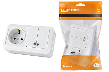 Блок комбинированный выключатель 2-кл. 10А с подсветкой + розетка 2П+З 16А 250В БКВР IP20 белый "Лад