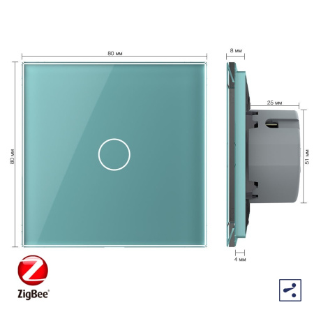 Сенсорный проходной выключатель ZigBee (Wi-Fi) 1 клавиша 1 пост Зеленый Livolo