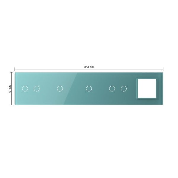 Панель для 4-х сенсорных выключателей и розетки, 6 клавиш (2+1+1+2), цвет зеленый, стекло Livolo