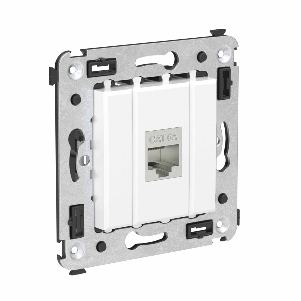 Компьютерная розетка RJ-45 без шторки в стену, кат.6А одинарная экранированная, "Avanti", "Белое облако" DKC