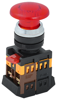 Кнопка управления AELA-22 "Грибок" d=22мм 1з+1р неон/240В красная IEK