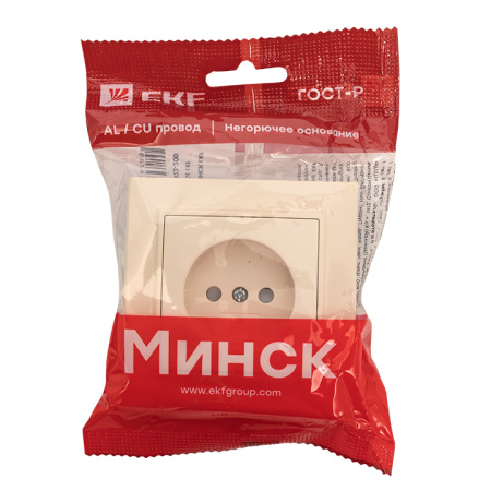 Минск Розетка 1-мест, СП б/з 10 А с защ, штор, бежевый EKF