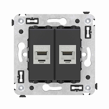 Компьютерная розетка RJ-45 без шторки в стену, кат.6А двойная экранированная, "Avanti", "Черный матовый" DKC