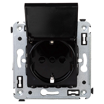 Розетка с крышкой в стену, 2P+E, с з/ш, "Avanti", "Черный квадрат" DKC