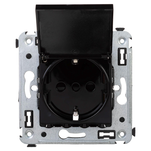 Розетка с крышкой в стену, 2P+E, с з/ш, "Avanti", "Черный квадрат" DKC